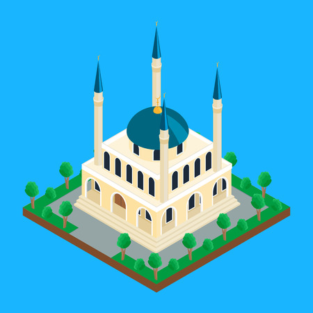 illustration. Islamic mosque with minaret towers. isometric, infographics, 3Dのイラスト素材