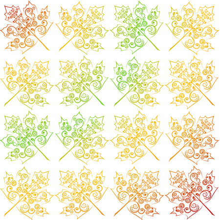 Vector illustration. Seamless pattern. Stylized autumn maple leaves decorated with a delicate tendril floral ornamentのイラスト素材