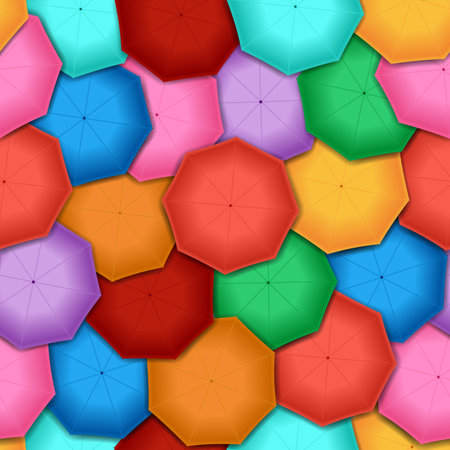 Vector illustration. Seamless pattern of open multicolored umbrellas. background.のイラスト素材