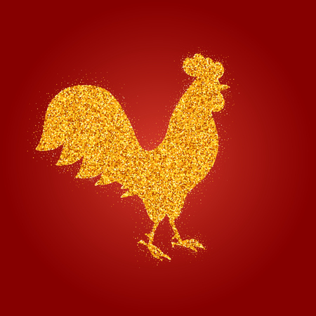 Rooster the symbol of the new year 2017, the silhouette is decorated with Golden textureのイラスト素材
