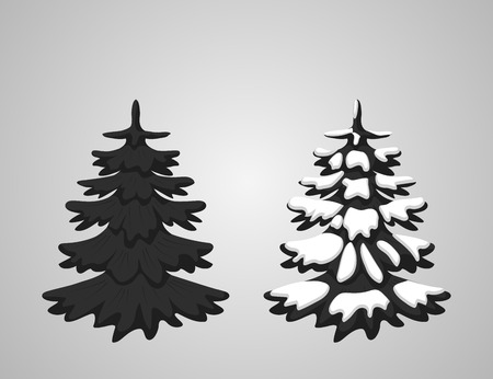 illustration. icons of Christmas trees,  monochrome, with snow.のイラスト素材