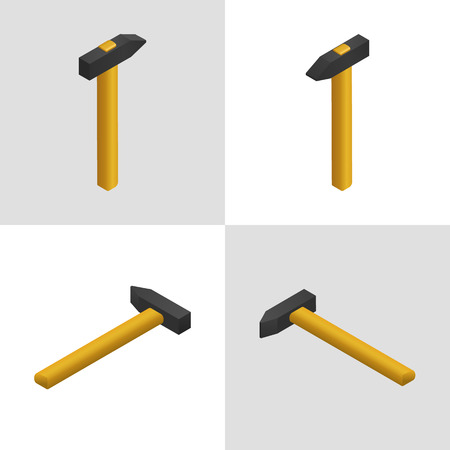 Set of icons of the hammer. Tool for repair and construction. Isometric, 3D.のイラスト素材
