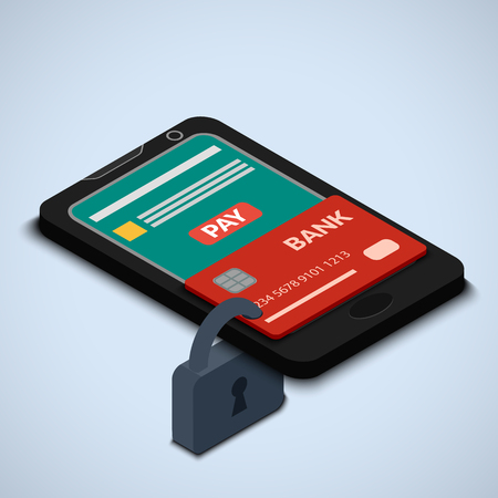 Phone and plastic bank card, closed lockのイラスト素材