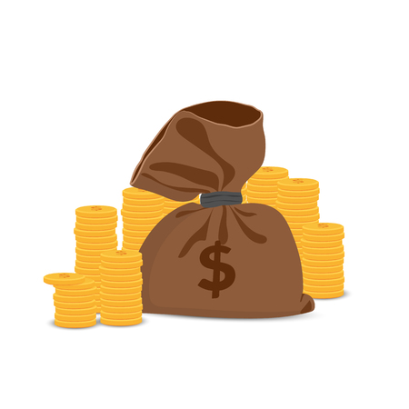 Icon bag with money and coinsのイラスト素材