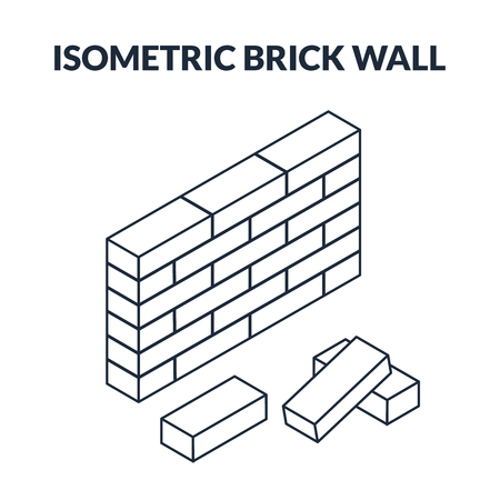 outline icons of bricks and a brick wallのイラスト素材