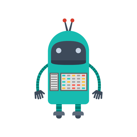 Vector illustration. Mechanical cartoon green robot with the control panel. Colorful icon in the flat style.のイラスト素材