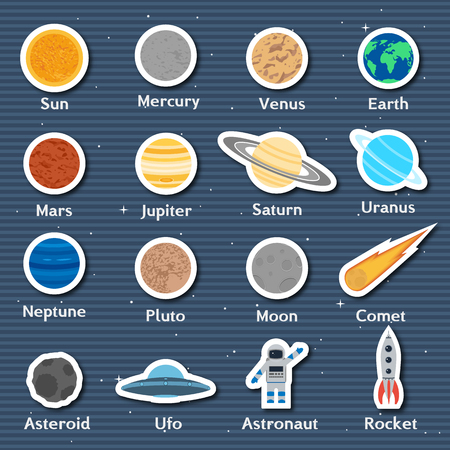Set of icons of the planets of the solar system in spaceのイラスト素材