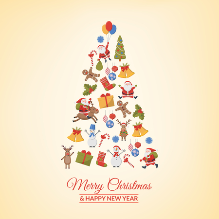 Christmas tree decorated with New Year symbols.のイラスト素材