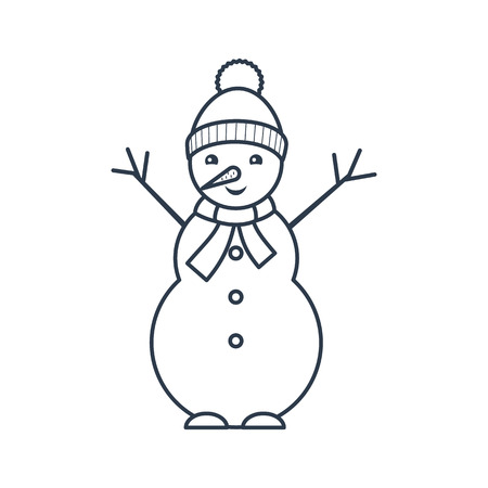 Outline icon of a snowman in a hat and scarfのイラスト素材