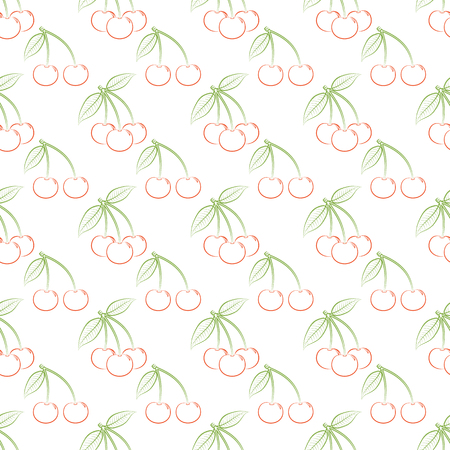 Seamless pattern from outline ripe red berries of a cherryのイラスト素材