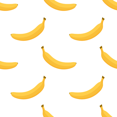 Seamless pattern from ripe untreated yellow bananas on a white background. Fruit. Design for textiles, packaging paper, banner. Vector illustration.のイラスト素材