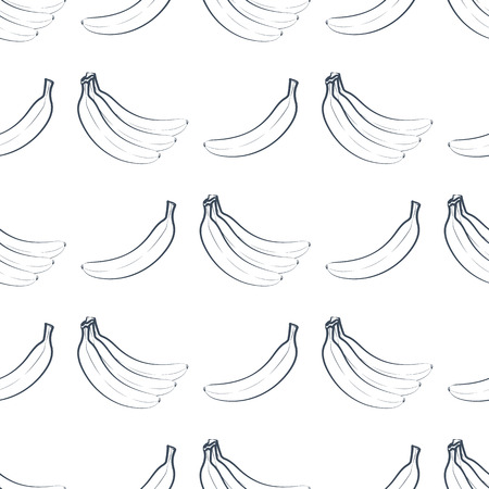 Seamless pattern of outline bananas on a white background. Design for packaging, textiles, banners, posters. Vector illustration.のイラスト素材