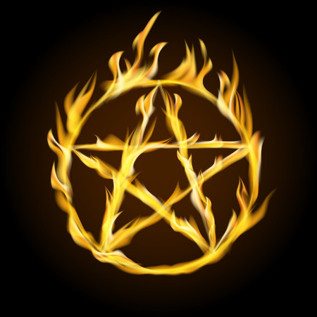 A fiery pentagram. Occult sign. Vector illustration.のイラスト素材