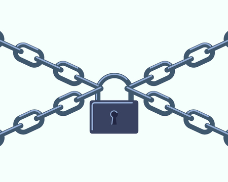 Closed lock on the chains. Symbol of protection of information, property, inaccessibility.のイラスト素材