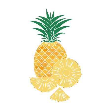Colorful pineapple icon with sliced pineapple on a white background. Vector illustration.のイラスト素材