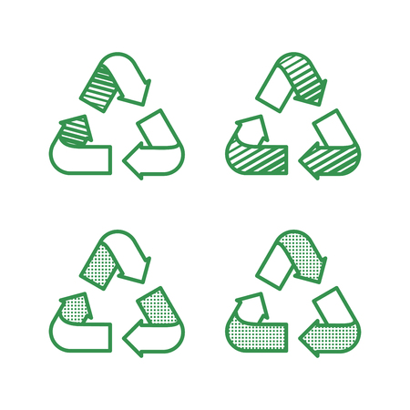 Set of recycling signs. Icons with flat style with dotted texture. Ecology, environmental protection.のイラスト素材