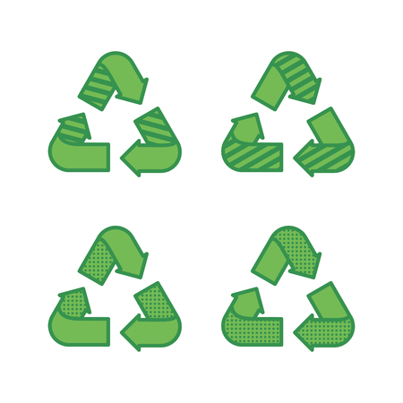 Set of recycling signs. Icons with flat style with dotted texture. Ecology, environmental protection.のイラスト素材