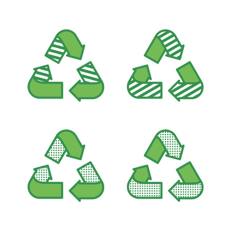 Set of recycling signs. Icons with flat style with dotted texture. Ecology, environmental protection.のイラスト素材