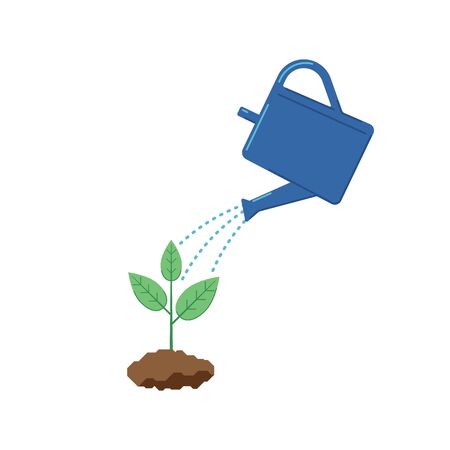 Blue watering can watering a sprout on a white background.のイラスト素材