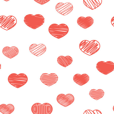 Seamless pattern with red hearts on a white background. Valentines Day.