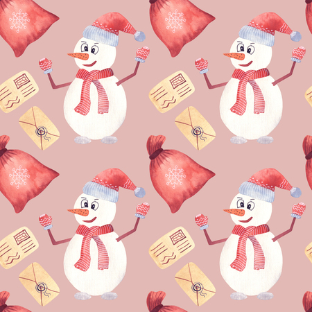 Snowman skiing watercolor art paint Christmas.の写真素材