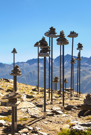 Eggeshorn - View from Aletch Arena on mountains and stone art, Fieschの写真素材