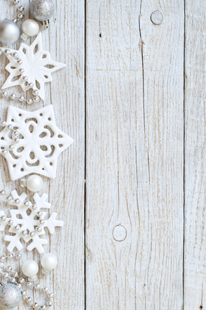 Silver and cream Christmas christmas decorations  top viewの写真素材