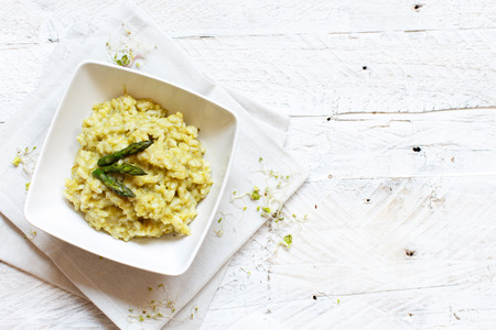 Asparagus risotto with parmesan and taleggioの写真素材