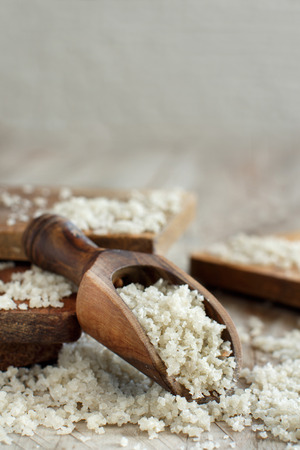 Celtic  Grey Sea Salt with a spoon close upの写真素材