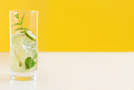 Homemade refreshing drink with lemon and lime juice and mint close upの写真素材
