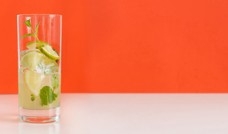 Homemade refreshing drink with lemon and lime juice and mint close upの写真素材