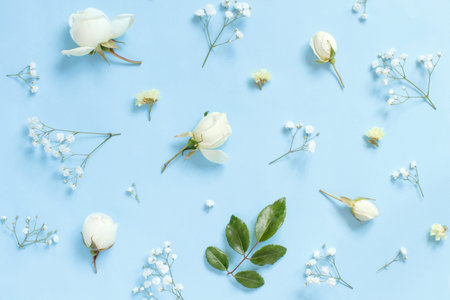 Flowers on a light blue background top view