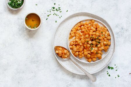 Ditalini pasta with chickpeas italian recipe top viewの写真素材