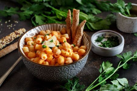 Ditalini pasta with chickpeas italian recipe close upの写真素材