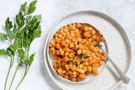 Ditalini pasta with chickpeas italian recipe top viewの写真素材