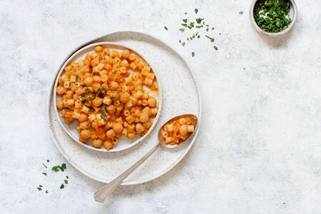 Ditalini pasta with chickpeas italian recipe top viewの写真素材