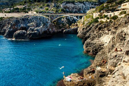 Panoramic view over the Ciolo bridge, Gagliano del Capo, Puglia, Italyの写真素材