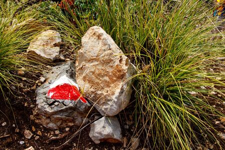 Trail sign on a stone in Campania, Italyの写真素材
