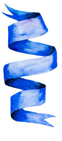 Blue Watercolor banner with copy space. Watercolor vintage ribbon Illustration. Hand drawn isolated element for holiday and wedding stationery, greeting cardsの写真素材