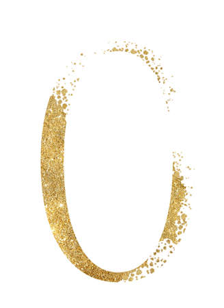 Golden glitter number 0 with dispersion effect isolated illustration. Sparkling number zero for wedding cards, holiday stationery, craftingの写真素材