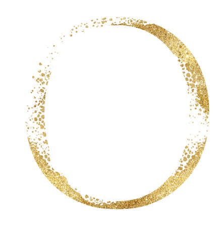 Golden glitter capital letter O with dispersion effect isolated illustration. Sparkling alphabet element for wedding cards, holiday stationery, craftingの写真素材