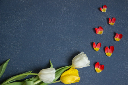 Postcard, template, holiday Greetings with beautiful flowersの写真素材