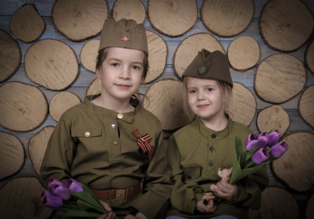 girls in uniform to celebrate Victory Day may 9の写真素材
