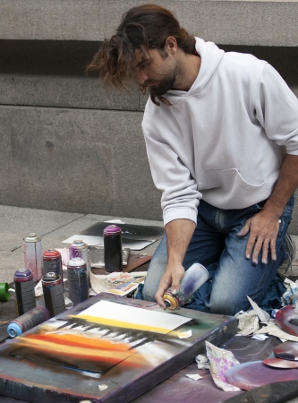 The sidewalk artist on the street  Oslo, Norway のeditorial素材