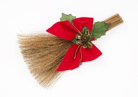 Christmas decoration on white background.  Xmas broom.の写真素材