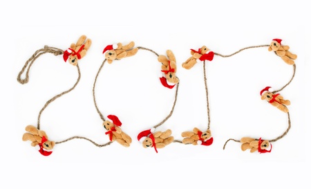 2013 calendar ornaments garland of xmas Teddy bearsの写真素材