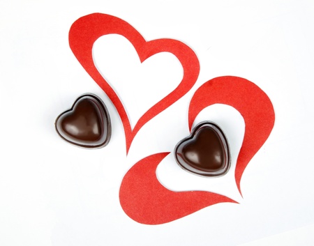 Heart from paper and heart shape chocolate  Valentineの写真素材