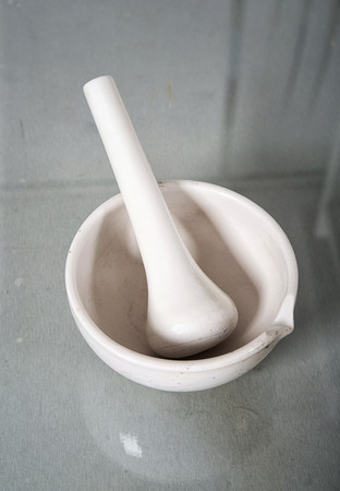 White mortar on tableの写真素材