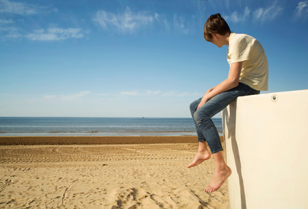 Teenager and seaの写真素材