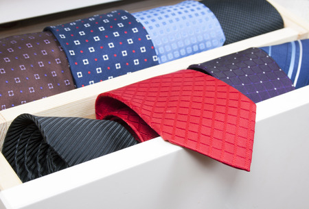 Neckties in wooden boxの写真素材